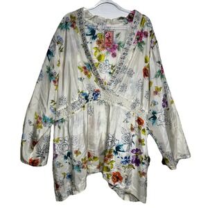 Johnny Was Silk Women's Size 3X Floral Hibiscus Tunic‎ Boho Top